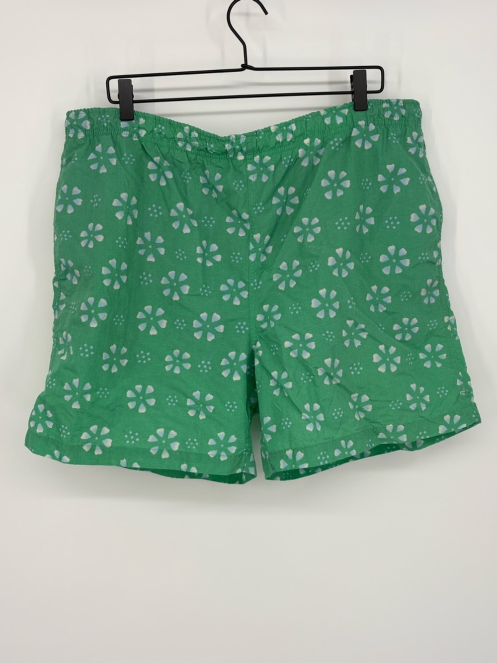 LANDS END Swim Shorts Green Floral Print Lined Drawstring Mens XL